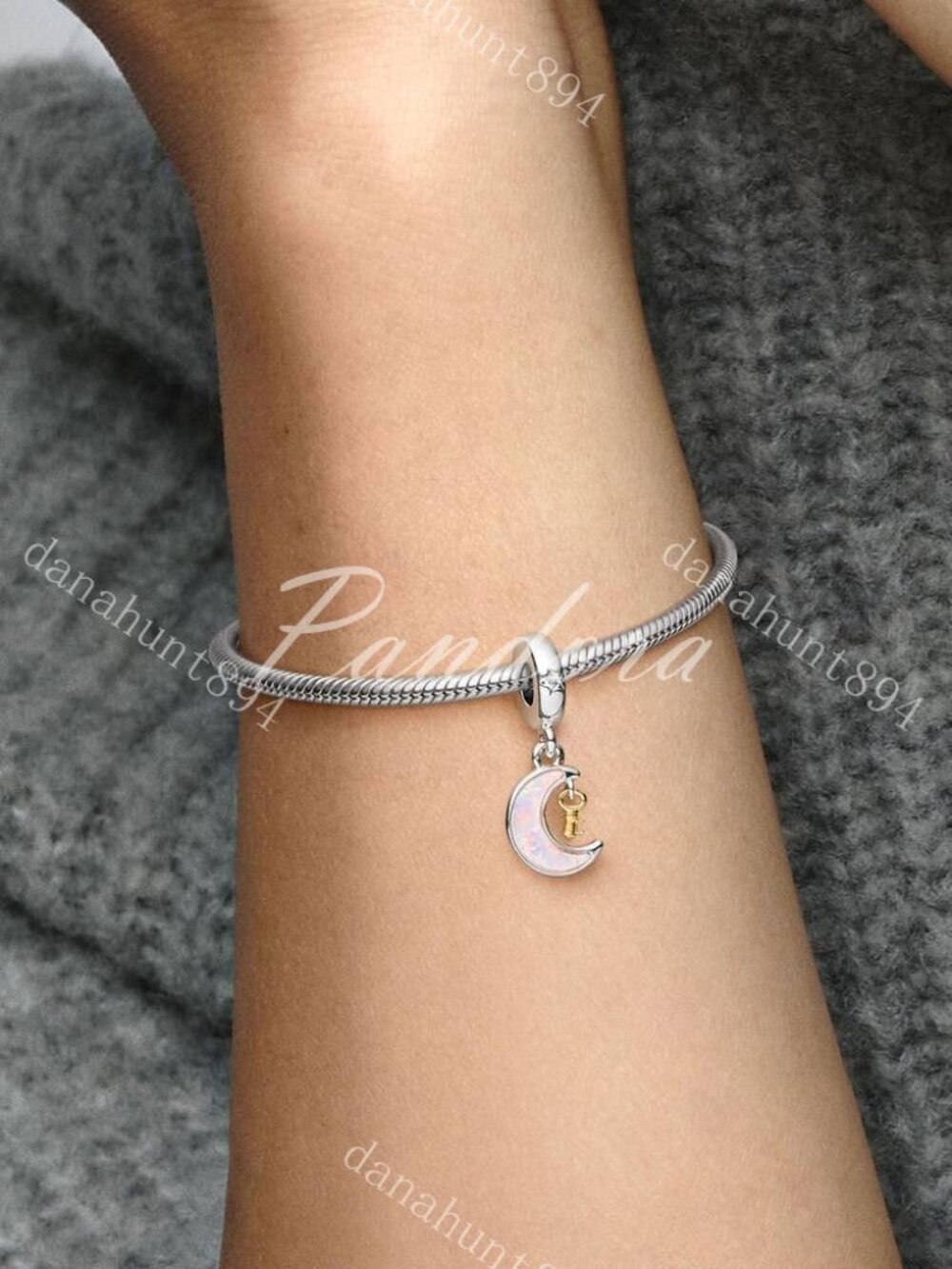Pandora Two-tone Key & Moon Dangle Charm - Picture 2 of 5